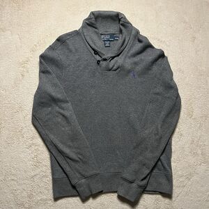 Vintage Polo Ralph Lauren Shawl Collar Sweater Grey Size M Preppy Cocktail 90s